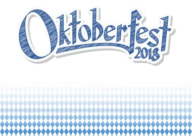 Oktoberfest arka plan mavi-beyaz kareli desen, afiş ve metin Oktoberfest 2018 (Almanca)