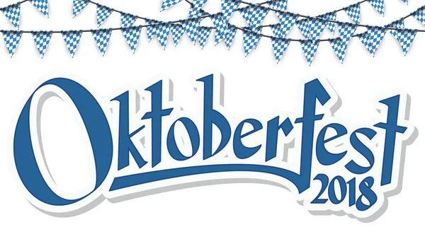 Oktoberfest 2018 Girlandy Niebiesko Białym Kratowym Wzorze Niebieskim Konfetti — Wektor stockowy