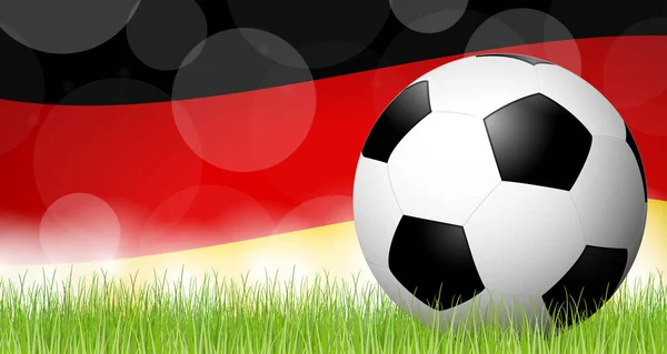 Alman Bayrağı Önünde Çim Yalan Futbol Topu — Stok Vektör