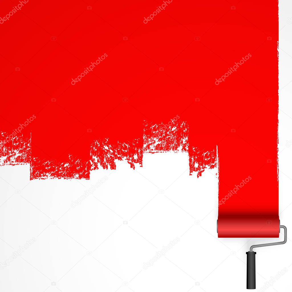 repainting with an paint roller with marking colored red