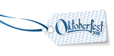 Mavi Beyaz Kareli desen ve metin Willkommen zum Oktoberfest 2018 (Almancada ile hangtag)