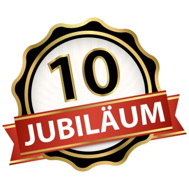 Jubilee düğmesi ile 10 yıl (metin Almanca bayrak)