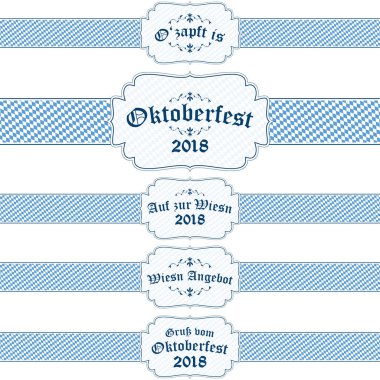 beş farklı mavi ve beyaz metin ile Oktoberfest 2018 afiş