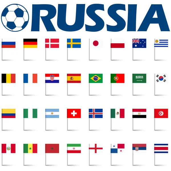 Alle Banderas Las Selecciones Nacionales Del Partido Fútbol Ruso 2018 — Vector de stock