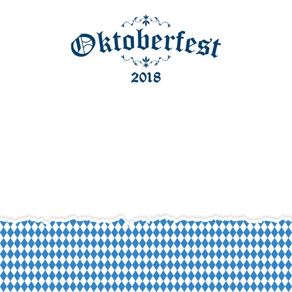 Oktoberfest Pozadí Roztrhaným Papírem Modrobílým Kostkovaným Vzorem Textem Oktoberfest 2018 — Stockový vektor