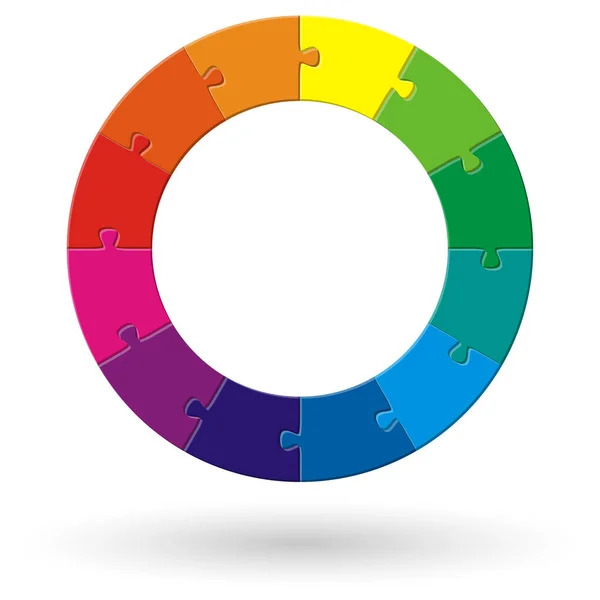 Γύρος Παζλ Δώδεκα Επιλογές Διάφορα Χρώματα — Διανυσματικό Αρχείο