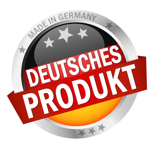 Кругла Кнопка Банером Прапором Країни Текстом Deutsches Produkt — стоковий вектор