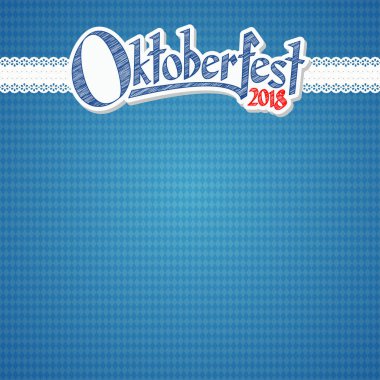 Oktoberfest arka plan mavi-beyaz kareli desen, afiş ve metin Oktoberfest 2018 (Almanca)