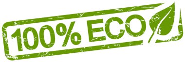 Beyaz arkaplanda% 100 ECO izole edilmiş yeşil grunge damgası