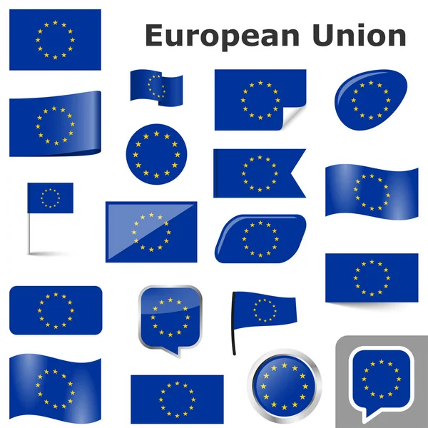 欧州連合の国の色を持つフラグとボタンのコレクション — ストックベクタ