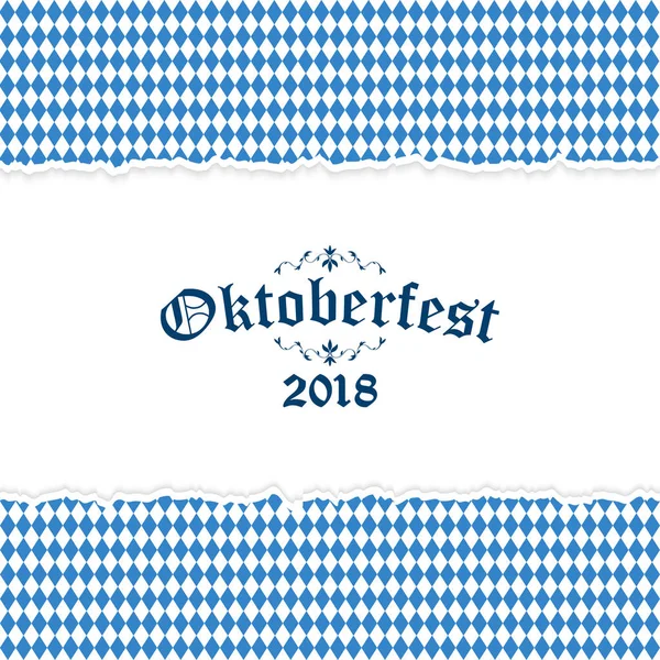 Oktoberfest Pozadí Roztrhaným Papírem Modrobílým Kostkovaným Vzorem Textem Oktoberfest 2018 — Stockový vektor