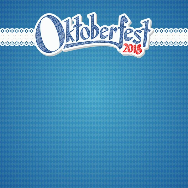 Oktoberfest Achtergrond Met Blauw Wit Geruit Patroon Banner Tekst Oktoberfest — Stockvector
