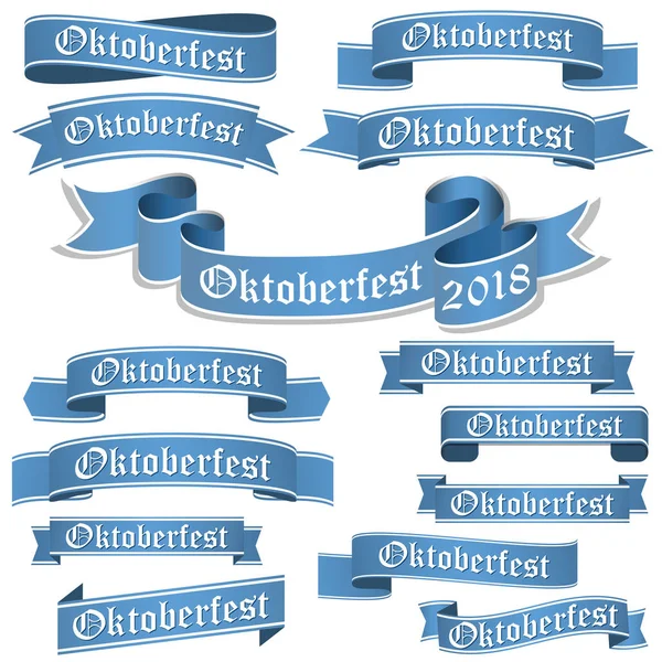 Big Collection Blue Colored Banners Isolated White Background German Oktoberfest — Stock Vector