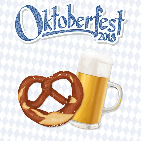 Oktoberfest 2018 Sfondo Con Pretzel Bicchiere Birra — Vettoriale Stock