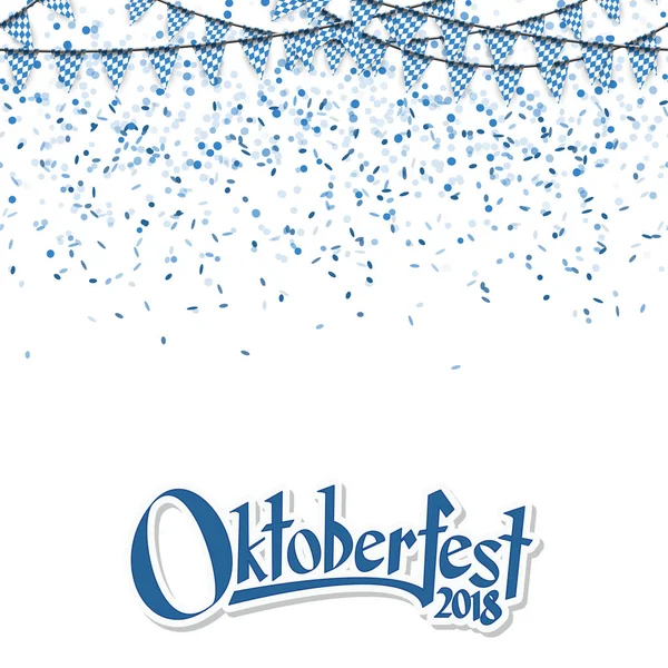 Guirnaldas Oktoberfest 2018 Con Patrón Cuadros Azul Blanco Confeti Azul — Vector de stock