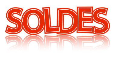 kırmızı beyaz arka plan üzerinde izole yansıması ile Soldes mektuplar