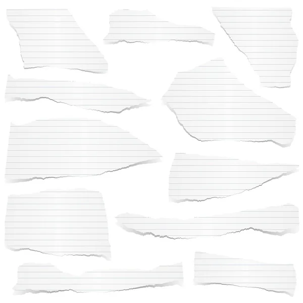 Collection White Lined Scraps Papers Shadows — Stock Vector