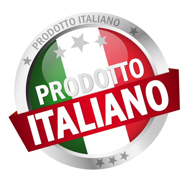 Кругла Кнопка Банером Прапором Країни Текстом Продукція Italiano — стоковий вектор