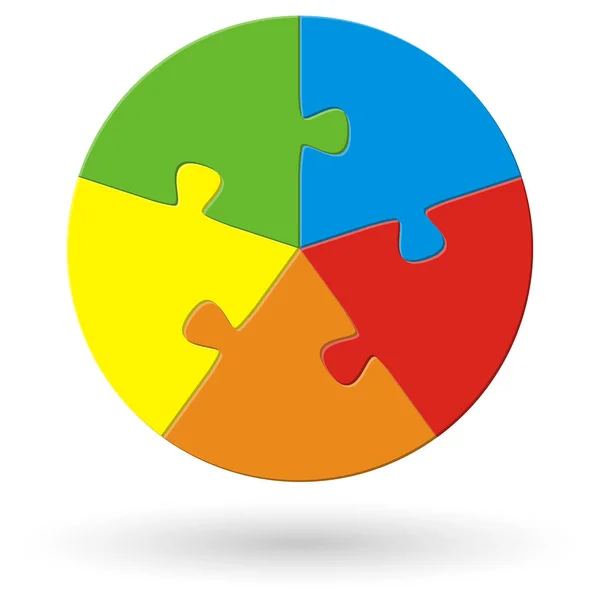 Puzzle Redondo Con Cinco Opciones Diferentes Colores — Vector de stock