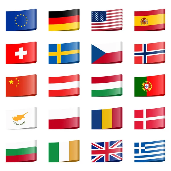 Collection Different Loop Ribbon Flags National Countries — Stock Vector