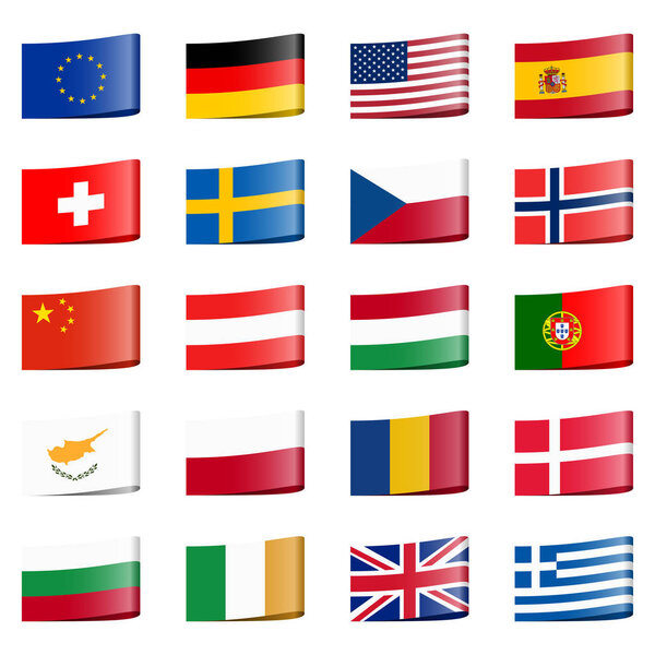 collection of different loop ribbon flags of national countries