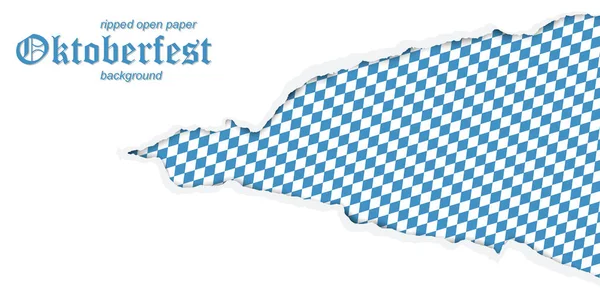 Vettore Strappato Carta Bianca Apertacon Sfondo Oktoberfest Tedesco Scacchi Blu — Vettoriale Stock