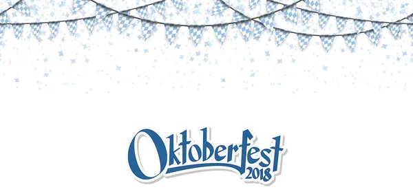 Oktoberfest 2018 Věnce Modrobílým Kostkovaným Vzorem Modrými Konfety — Stockový vektor