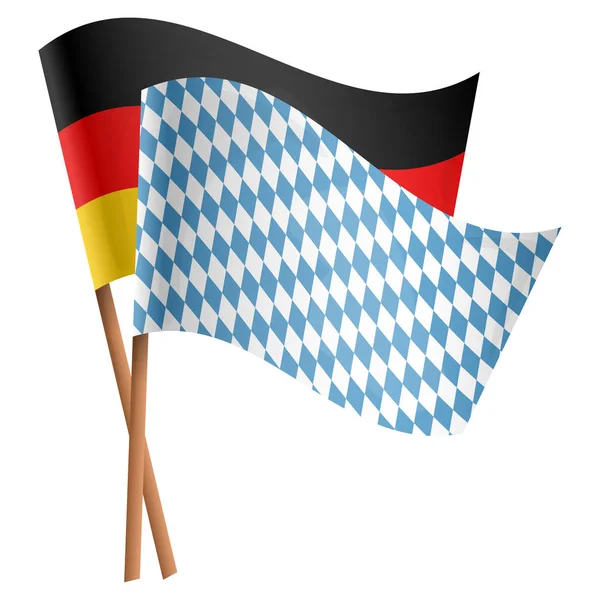 Δύο Σημαίες Γερμανικά Εθνικά Χρώματα Και Μπλε Λευκό Καρό Στυλ — Διανυσματικό Αρχείο
