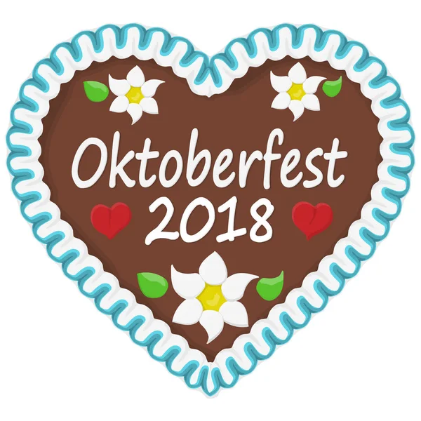 Ilustrované Perníkové Srdce Textem Němčině Pro Oktoberfest 2018 — Stockový vektor