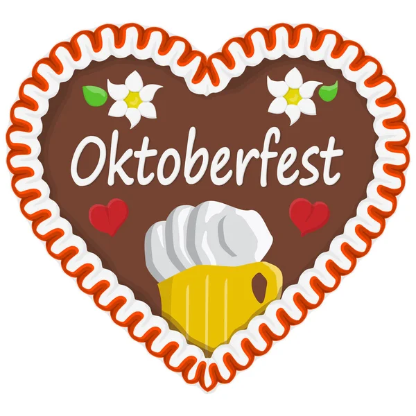 图片说明姜饼心脏与文字德语为Oktoberfest时间 — 图库矢量图片