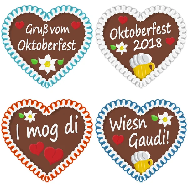 2018 Ekim Festivali Nde Almanca Yazılmış Zencefilli Kek Kalplerini Resmettim — Stok Vektör