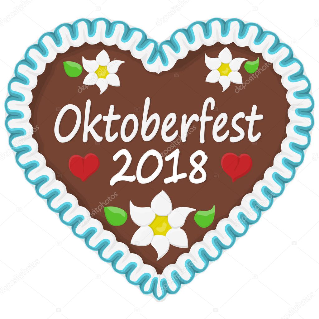 illustrated gingerbread heart with text in german for Oktoberfest 2018 time