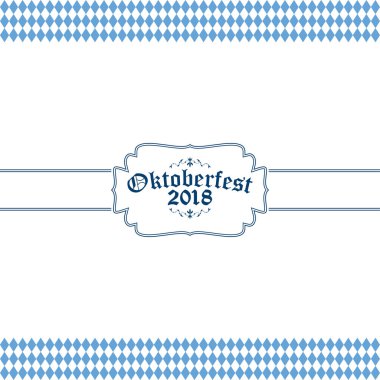 Oktoberfest arka plan mavi-beyaz kareli desen, afiş ve metin Oktoberfest 2018 (Almanca)