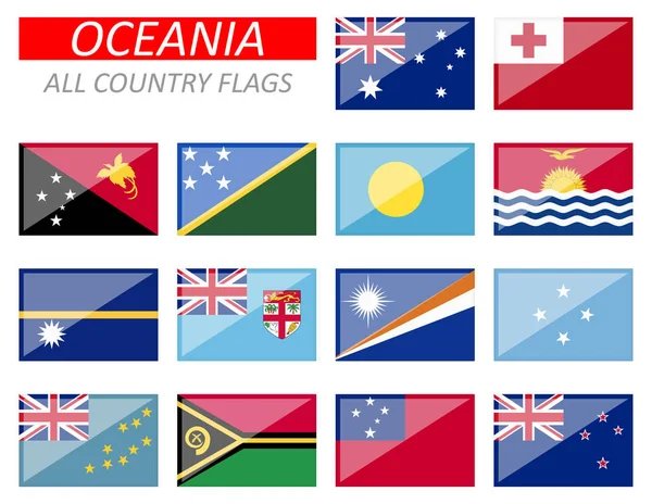 Collectie Van Vlaggen Van Alle Nationale Landen Van Oceanië Australië — Stockvector