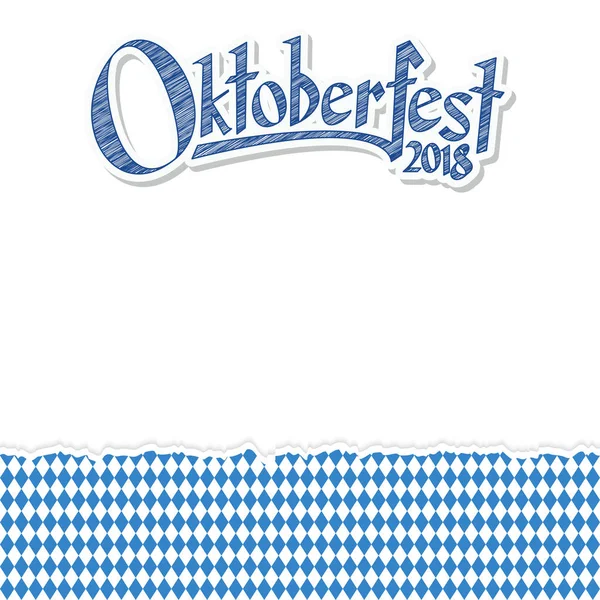 Oktoberfest Pozadí Roztrhaným Papírem Modrobílým Kostkovaným Vzorem Textem Oktoberfest 2018 — Stockový vektor