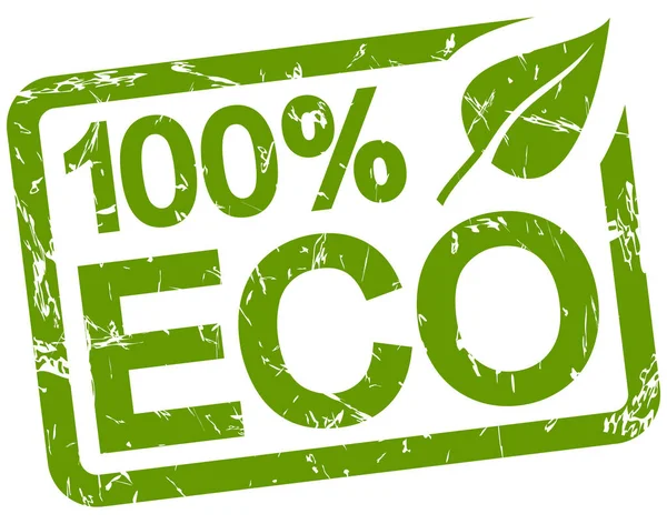 绿色格子邮票 文本100 Eco 白色背景隔离 — 图库矢量图片