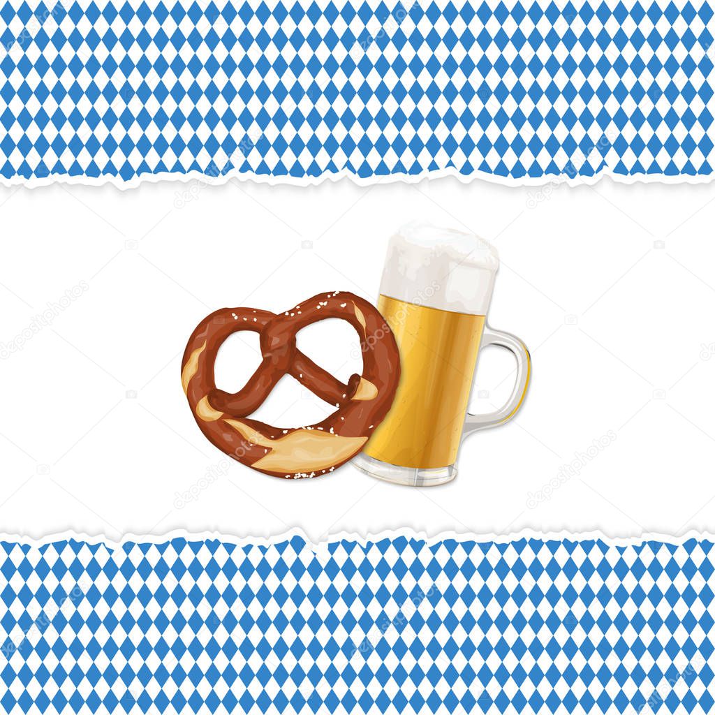 Oktoberfest 2018 background with a pretzel and a glass of beer