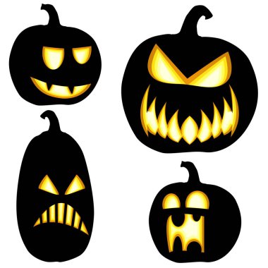 Cadılar Bayramı yerleşimleri için farklı siyah renkli resimli balkabakları koleksiyonu