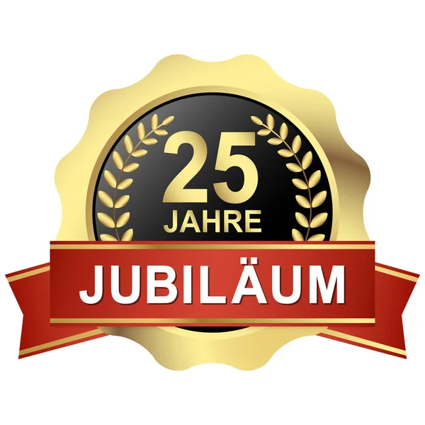 Gold Button Red Banner Years Jubilee Text German — Stock Vector