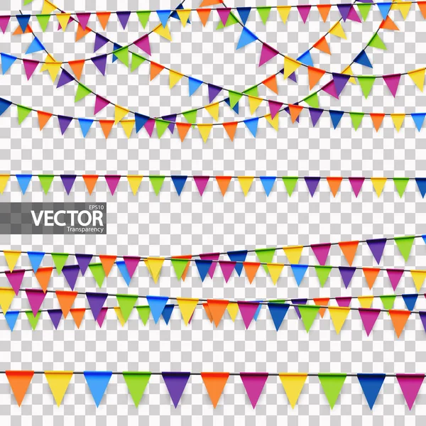 Коллекция Цветных Гирлянд Использования Праздниках Фестивалях Прозрачностью Векторном Филе — стоковый вектор