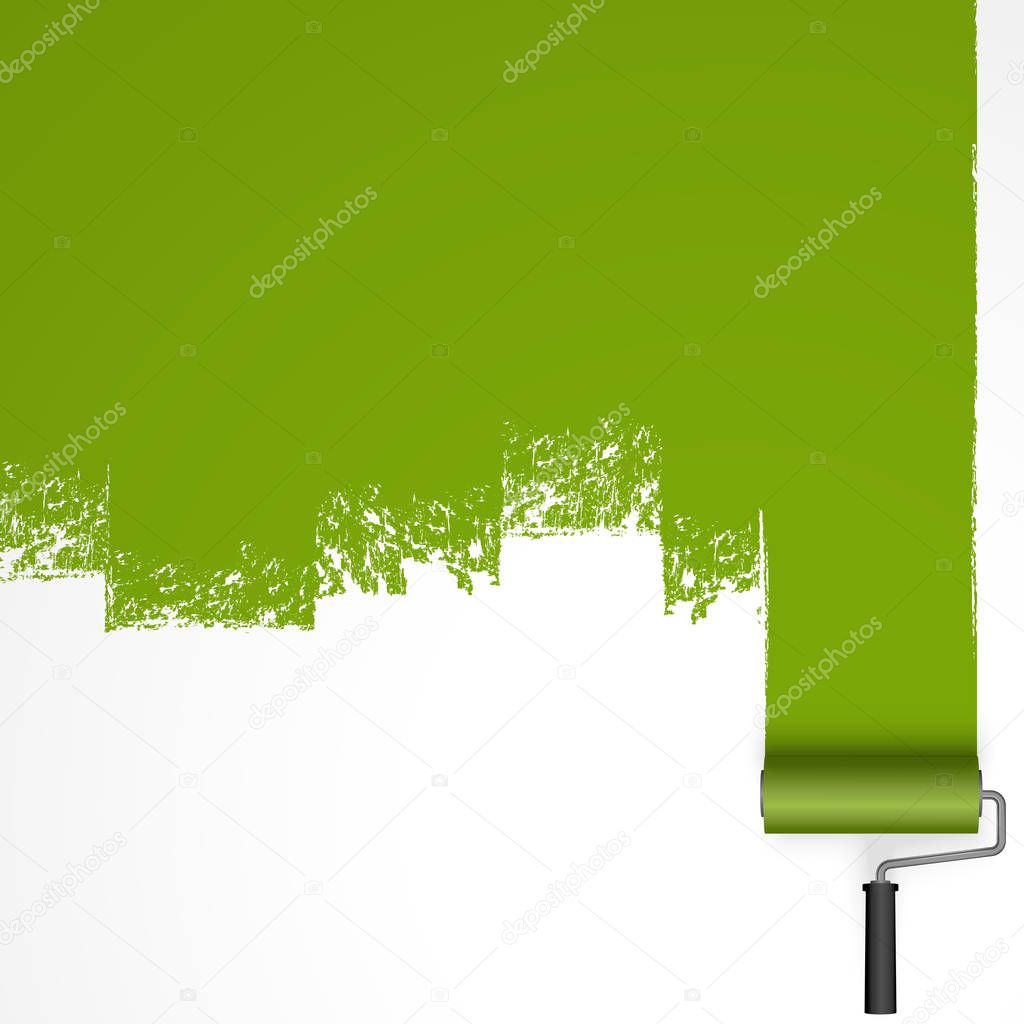 repainting with an paint roller with marking colored green