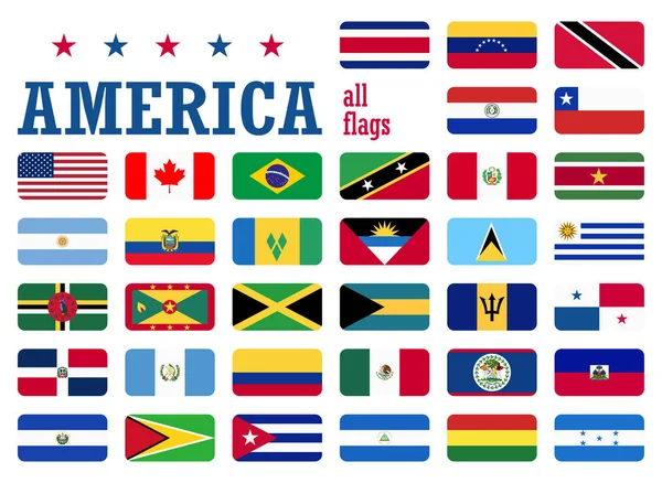 Colección Banderas Todos Los Países Nacionales América — Vector de stock