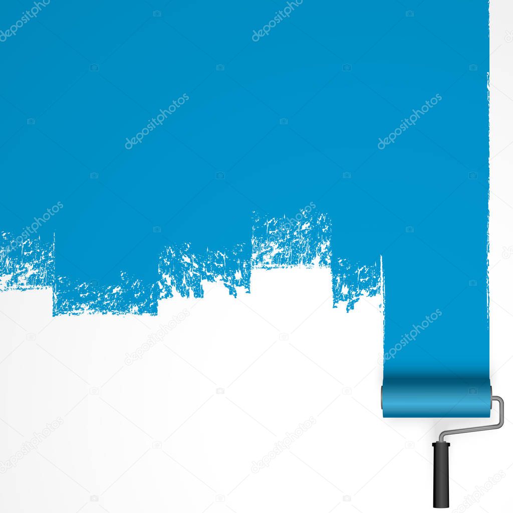 repainting with an paint roller with marking colored blue