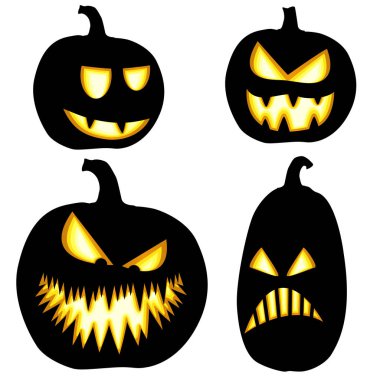 Cadılar Bayramı yerleşimleri için farklı siyah renkli resimli balkabakları koleksiyonu