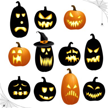 farklı siyah ve turuncu renkli resimli kabaklar Cadılar Bayramı düzenleri için topluluğu