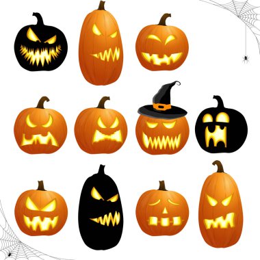 farklı siyah ve turuncu renkli resimli kabaklar Cadılar Bayramı düzenleri için topluluğu