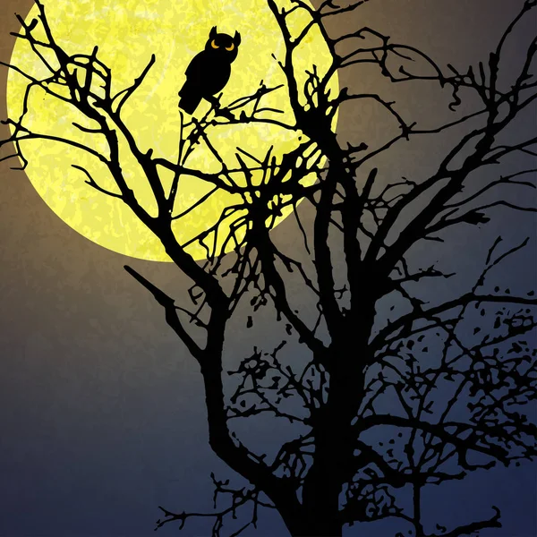 Halloween Hintergrund Mit Einer Eule Die Einem Toten Baum Vor — Stockvektor