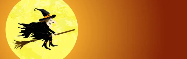 Bannière Avec Une Sorcière Devant Pleine Lune Avec Des Éléments — Image vectorielle