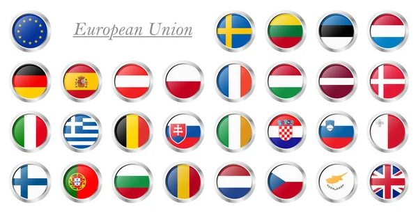 Recogida Banderas Todos Los Países Nacionales Unión Europea — Vector de stock