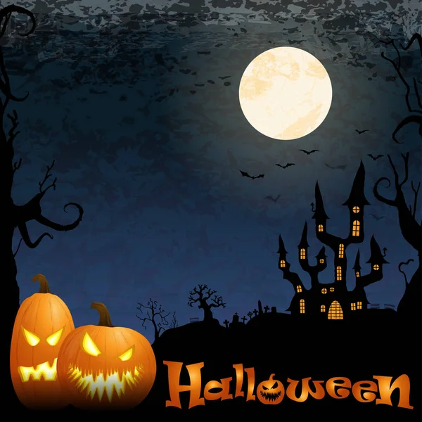 Dunkles Schloss Vor Vollmond Mit Gruseligen Illustrationselementen Für Halloween Hintergrundbilder — Stockvektor